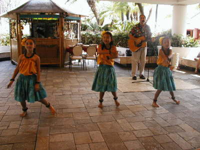 Hula dancers at Outrigger hotel